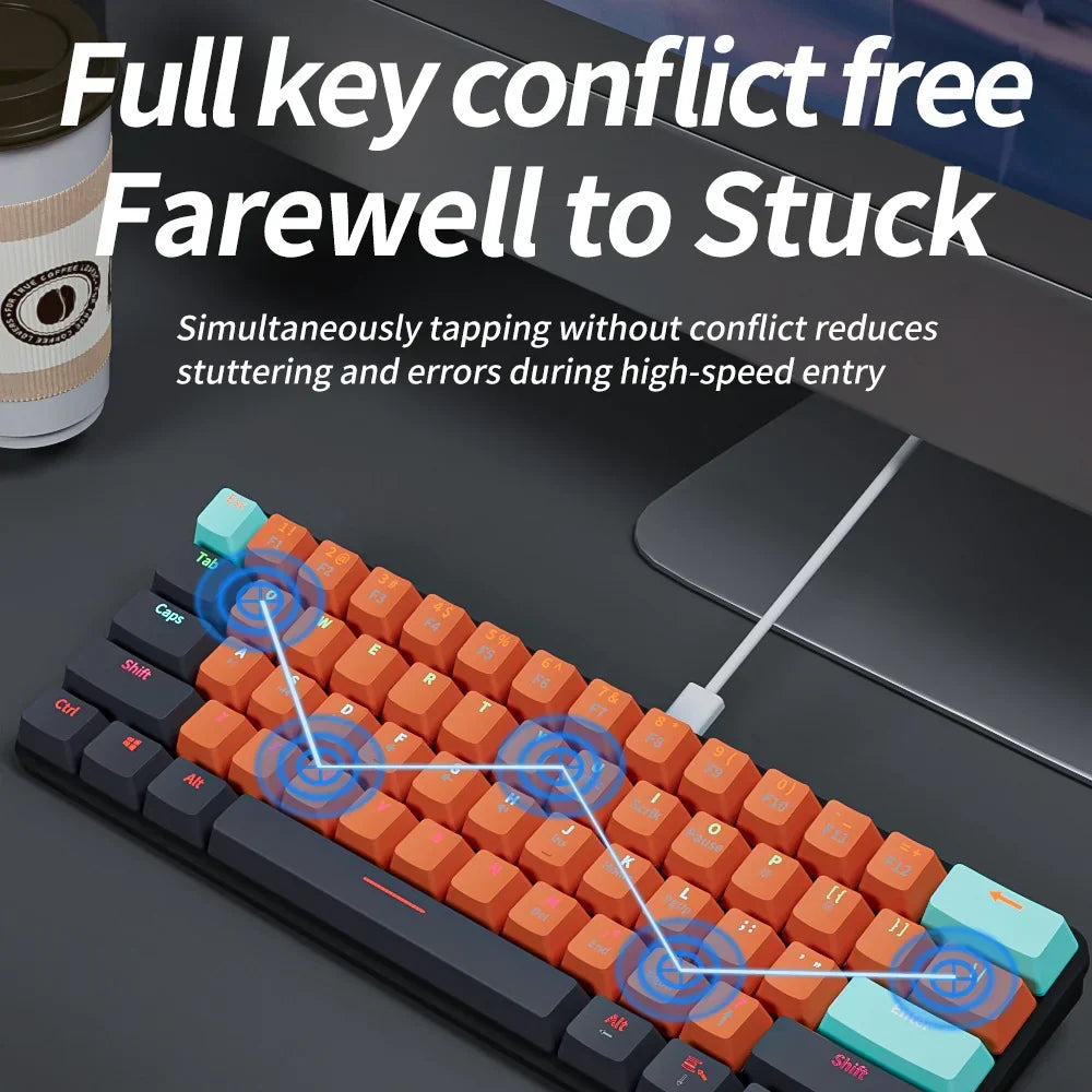 61-Key Mini Mechanical Gaming Keyboard | Hot-Swap Red Switches